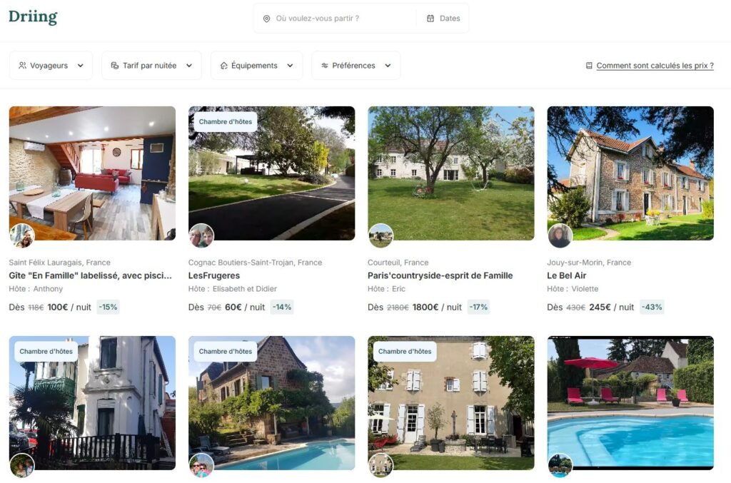 Plateforme Driing avec tous les hôtes